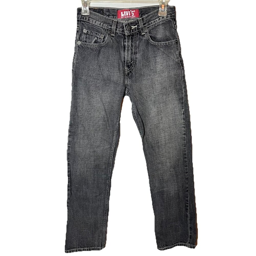 Levi’s 514 Slim Jeans Faded Pockets Black Straight Button Zip Sz 14 Reg